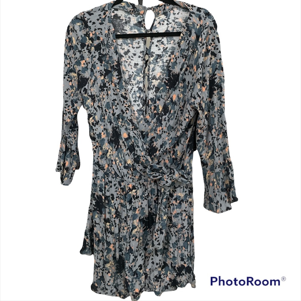 Free People All the Ruffles Blue Floral Romper M